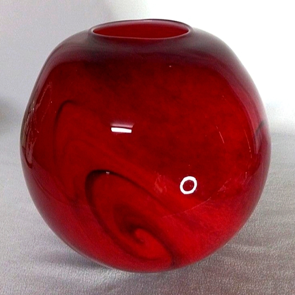 Candy Apple Red Hand Blown Art Glass Vase